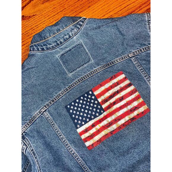 Levi’s 70507-0389 Denim Trucker Jacket Large 90s Hand Painted USA Flag Vintage - Picture 4 of 7